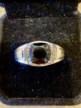 Men's Sterling-Style Black Tourmaline Statement Ring